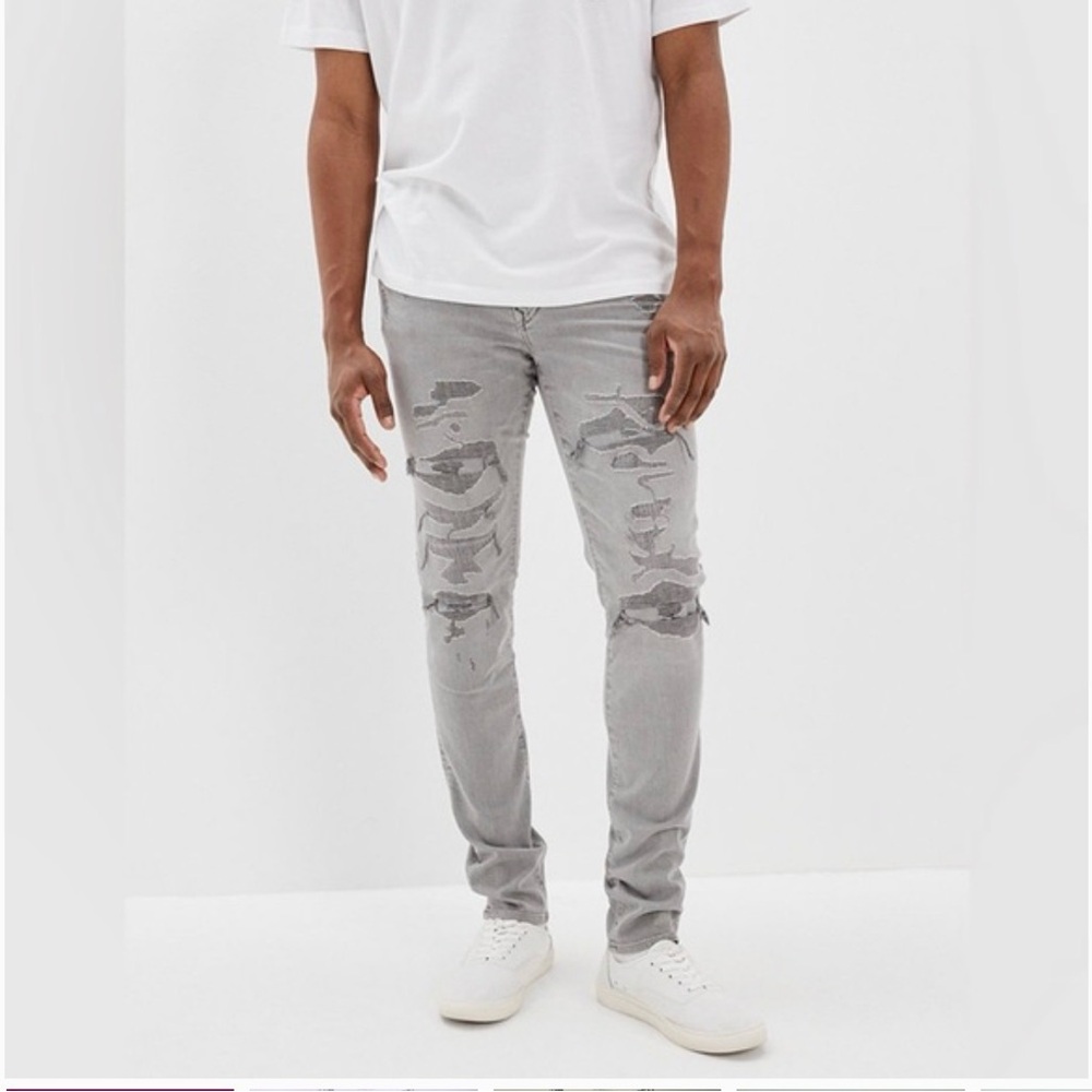 Men's Gray American Eagle Distressed Athletic Skinny Jeans